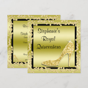 Royal Quinceañera Gold Jewel Stiletto Invitation