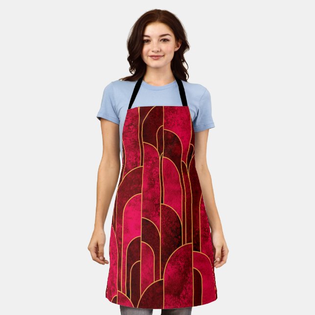 Royal Red and Gold Art Deco Pattern Apron (Worn)