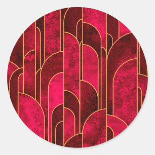 Royal Red and Gold Art Deco Pattern Classic Round Sticker
