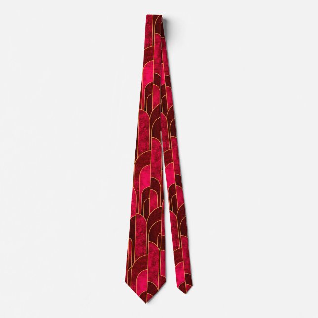 Royal Red and Gold Art Deco Pattern Tie (Front)