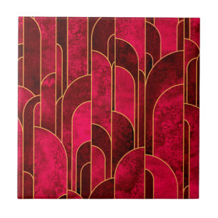 Royal Red and Gold Art Deco Pattern Tile