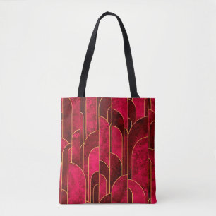 Royal Red and Gold Art Deco Pattern Tote Bag