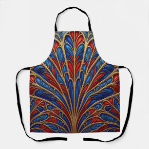 Royal Red Blue Gold Ornate Peacock Fan Pattern Apron