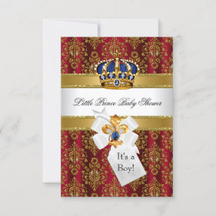 Royal Red Blue Little Prince Crown Baby Shower Invitation