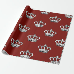 Royal Red Crown Pattern on Bold Red Background Wrapping Paper