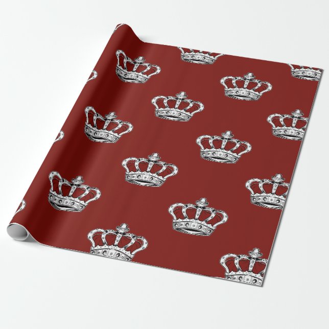 Royal Red Crown Pattern on Bold Red Background Wrapping Paper (Unrolled)