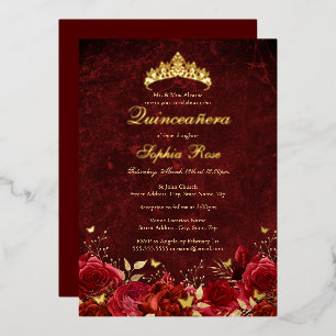 Royal Red Floral Butterfly Tiara Quinceanera