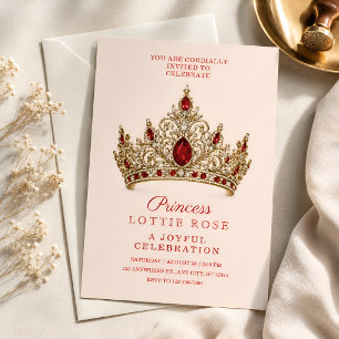Royal Red Gold Crown Princess 5th Birthday Invitation