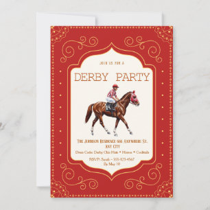Royal Red & Gold Kentucky Derby Party Invitation w