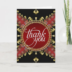 Royal Red Gold Lace Thank You Cards