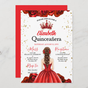Royal Red Rose Butterfly Quinceañera Invite
