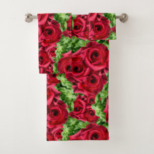 Royal Red Roses Regal Romance Crimson Lush Flowers Bath Towel Set
