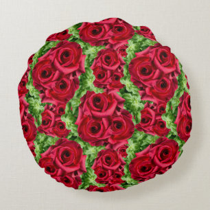 Royal Red Roses Regal Romance Crimson Lush Flowers Round Cushion