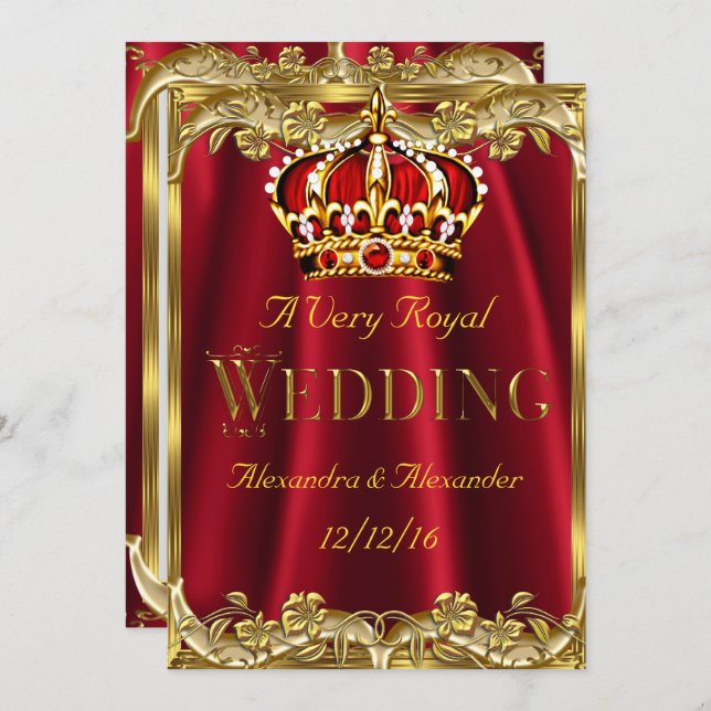 Royal Red Wedding Gold Crown Invitation (Front/Back)