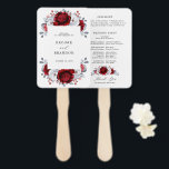Royal Red White Silver Metallic Floral Wedding Hand Fan<br><div class="desc">Elegant royal red white silver theme wedding program hand fan featuring elegant bouquet of royal ruby red,  crimson,  silver,  pure white colour rose flowers buds and eucalyptus leaves. Please contact me for any help in customisation or if you need any other product with this design.</div>