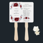 Royal Red White Silver Metallic Floral Wedding Hand Fan<br><div class="desc">Elegant royal red white silver theme wedding program hand fan featuring elegant bouquet of royal ruby red,  crimson,  silver,  pure white colour rose flowers buds and eucalyptus leaves. Please contact me for any help in customisation or if you need any other product with this design.</div>