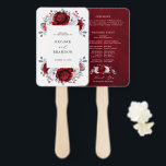 Royal Red White Silver Metallic Floral Wedding Hand Fan<br><div class="desc">Elegant royal red white silver theme wedding program hand fan featuring elegant bouquet of royal ruby red,  crimson,  silver,  pure white colour rose flowers buds and eucalyptus leaves. Please contact me for any help in customisation or if you need any other product with this design.</div>