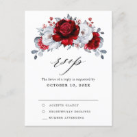 Royal Red White Silver Metallic Wedding RSVP