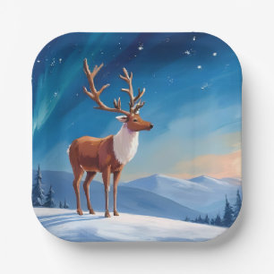 Royal Reindeer Happy Holidays Merry Christmas Paper Plate