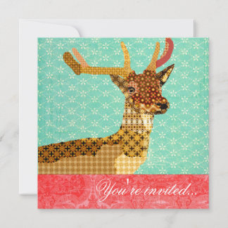 Royal Reindeer Turquoise Red Invitation