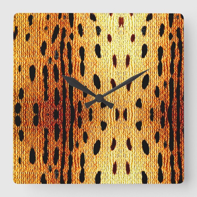 Royal Rhythm: Afrocentric Animal Print Square Wall Clock (Front)