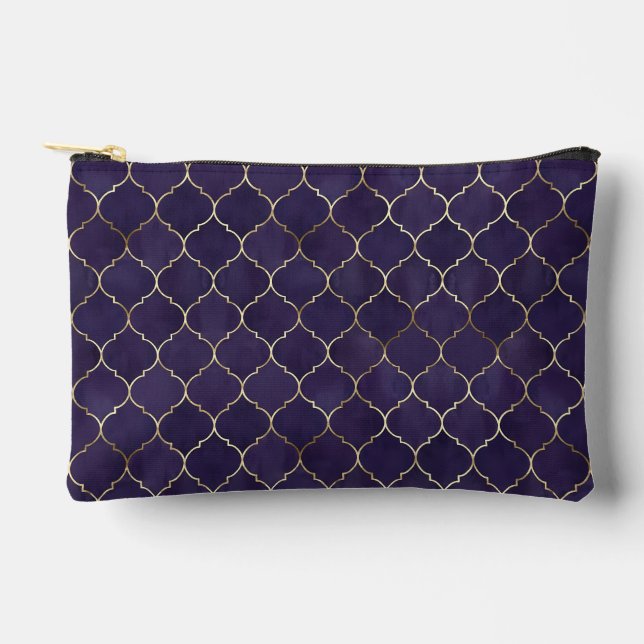 Royal Rhythms: Purple Andalusian Moroccan Geometry Accessory Pouch (Front)