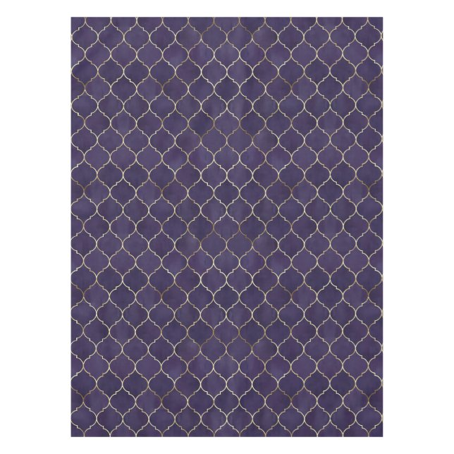 Royal Rhythms: Purple Andalusian Moroccan Geometry Tablecloth (Front)