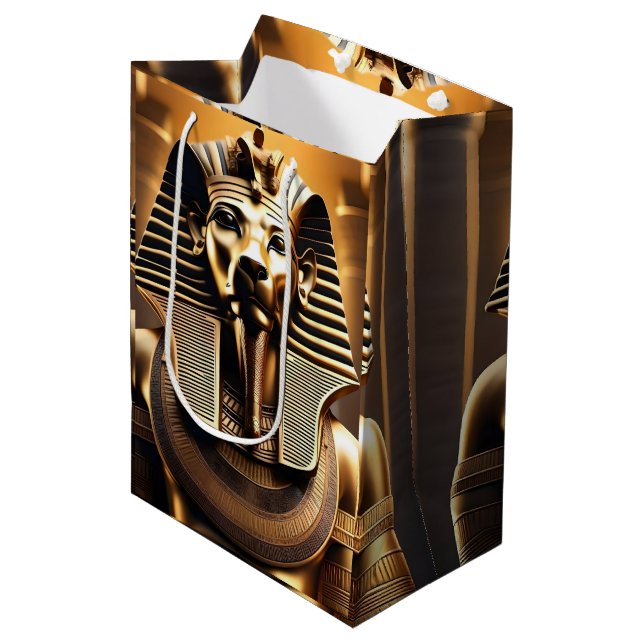 **"Royal Roar: The Golden Pharaoh Lion"** Medium Gift Bag (Front Angled)