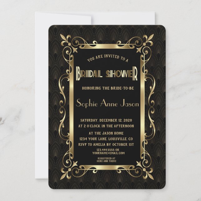 Royal Roaring 20s Gold Art Deco Bridal Shower Invitation (Front)