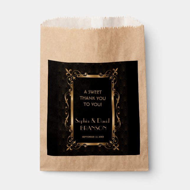 Royal Roaring 20s Gold Art Deco Wedding THANK YOU Favour Bags (Front)