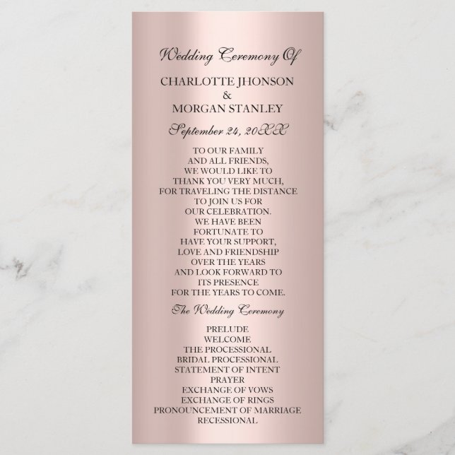 Royal Rose Blush Pink Minimalism Wedding Programme (Front)