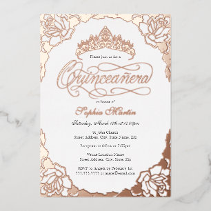 Royal Rose Gold Elegant Script Quinceanera 