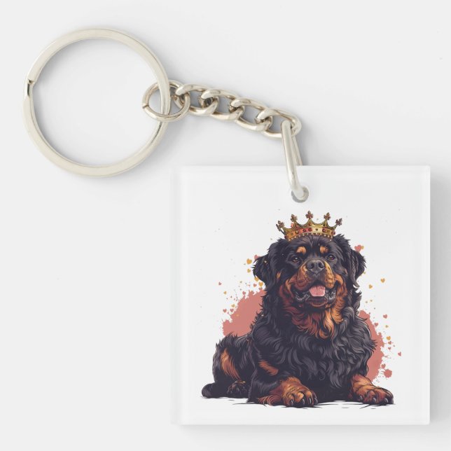 Royal Rottweiler Dog Queen Crown Key Ring (Front)