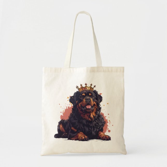 Royal Rottweiler Dog Queen Crown Tote Bag (Front)