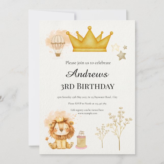 Royal Safari Celebration | Birthday Invitation | (Front)