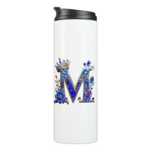 Royal Sapphire Crystal M Crown Monogram Thermal Tumbler
