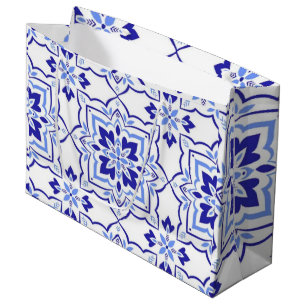 Royal Sapphire Elegant Blue Floral Mosaic Large Gift Bag