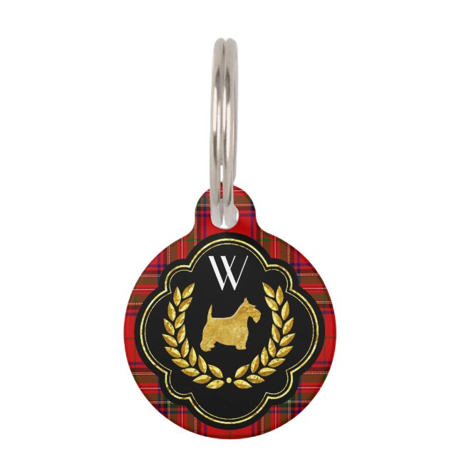 Royal Scottie Stewart Plaid Monogram Pet Tag (Front)