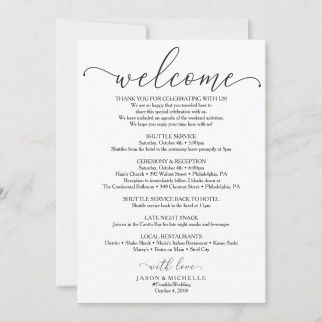 Royal Script Wedding Itinerary - Wedding Welcome Invitation (Front)