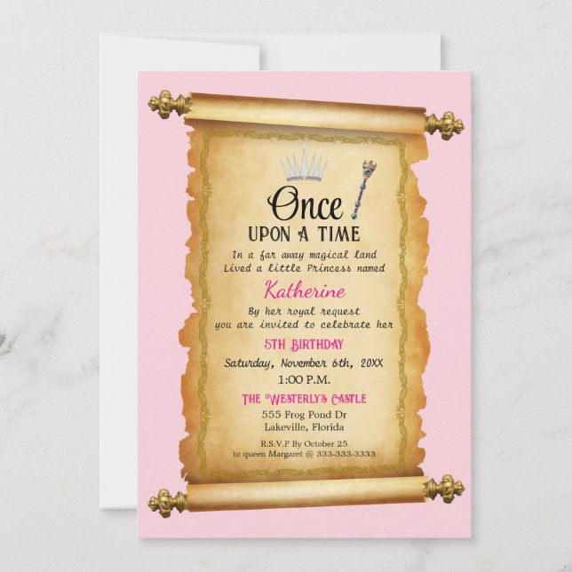 Royal Scroll Princess Birthday  Invitation (Front)