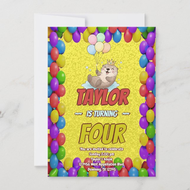 Royal Sea Otter 4th Birthday Invitation (Front)