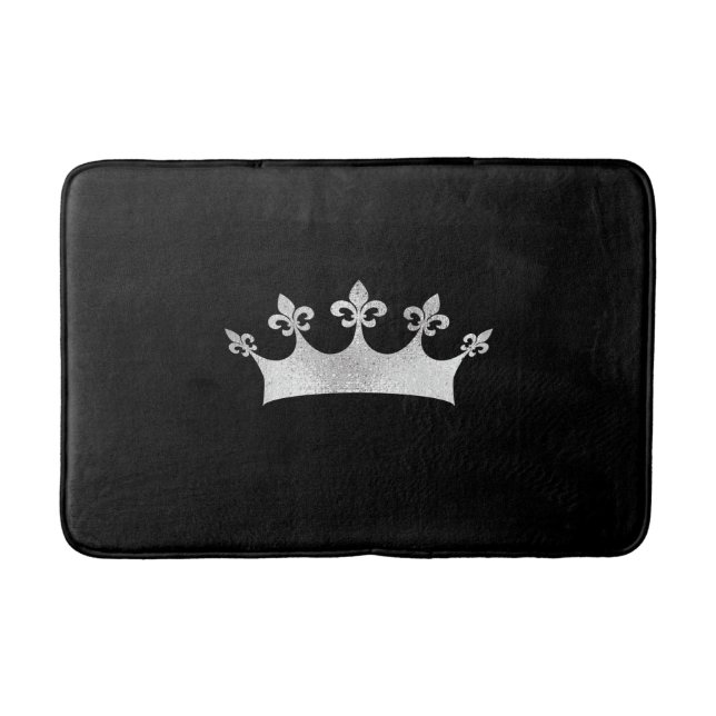 Royal Silver Crown on Black Bath Mat (Front)