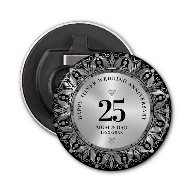 Royal Silver Ornamental Frame Wedding Anniversary Bottle Opener (Front)