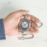 Royal Silver Ornamental Frame Wedding Anniversary Watch<br><div class="desc">Happy 25th wedding anniversary customisable clock featuring a royal ornamental silver frame on a black background.
Commemorate your silver wedding by gifting this pocket watch.</div>