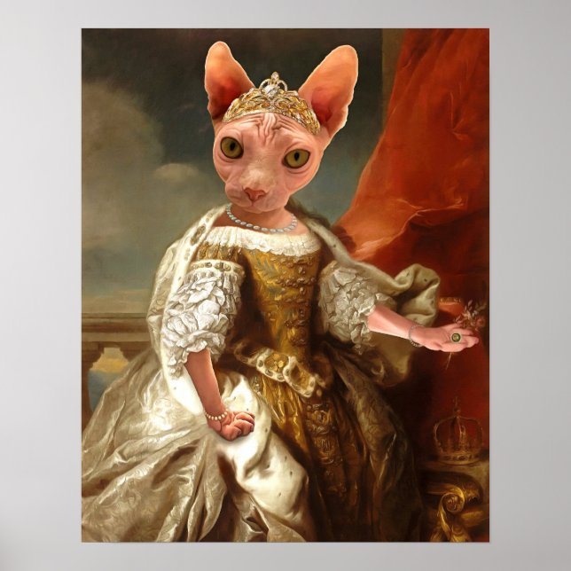 Royal Sphynx Cat Queen Portrait Poster (Front)
