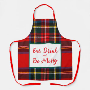 Royal Stewart Eat Drink Be Merry Xmas Plaid Unisex Apron