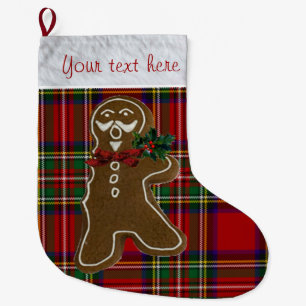 Royal Stewart Plaid Bitten Gingerbread Man Custom Large Christmas Stocking