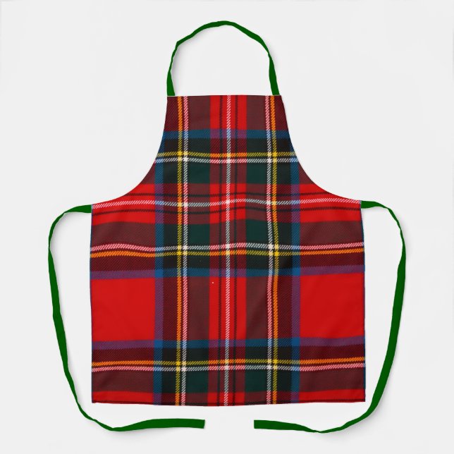 Royal Stewart Red Plaid Green Strap Apron (Front)