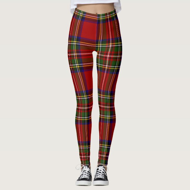 Royal Stewart Tartan Plaid Scottish Pattern Leggings (Front)