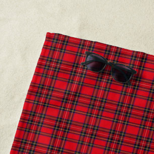 Royal Stewart tartan red black plaid Beach Towel